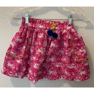 Mini Boden Pink Floral Animal Print elastic waist lined skirt Girls 6-7